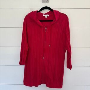 Christopher & Banks Women’s XL Red 100% Cotton Zip Up Sweater Jacket